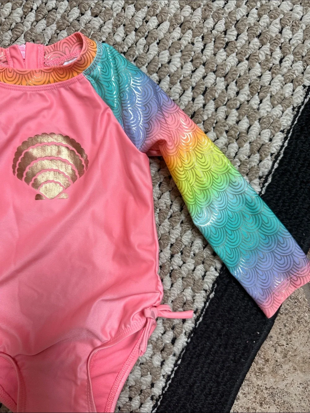 Cat & Jack Pink One-Piece Rash Guard Swimsuit with Rainbow Sleeves
